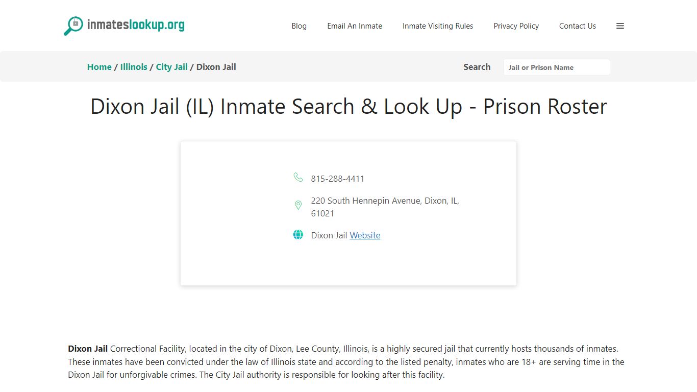 Dixon Jail (IL) Inmate Search & Look Up - Prison Roster