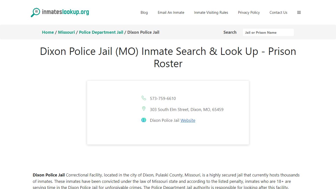 Dixon Police Jail (MO) Inmate Search & Look Up - Prison Roster