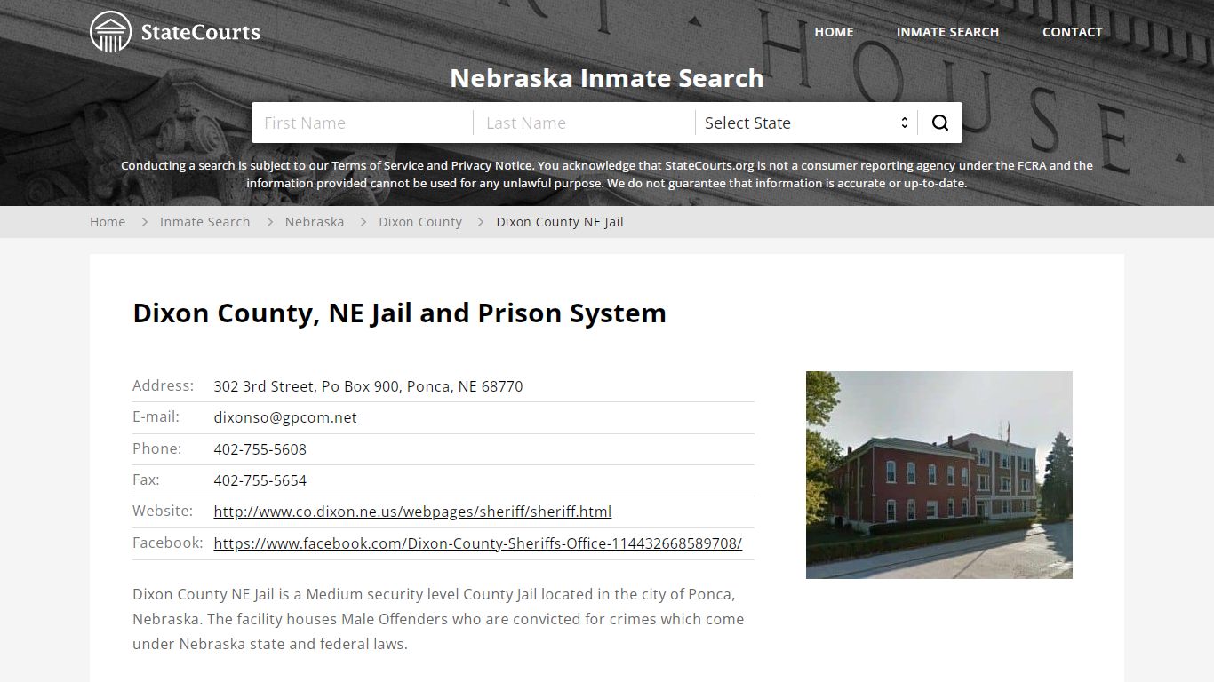 Dixon County NE Jail Inmate Records Search, Nebraska - StateCourts